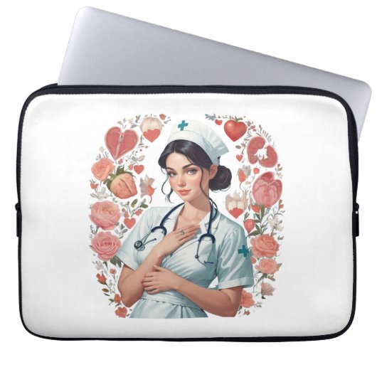 Compassionate Nurse – Elegant Floral Art Illustrat ラップトップスリーブ (正面)
