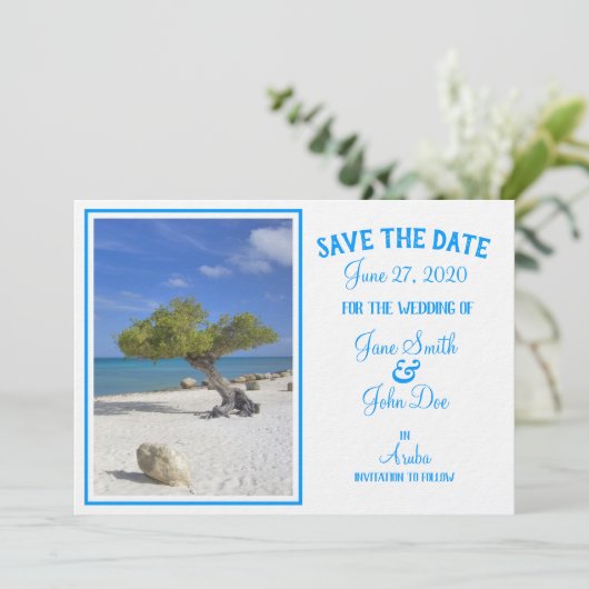 Completely Editable Save the Date Aruba Divi Tree 招待状 (スタンド正面)