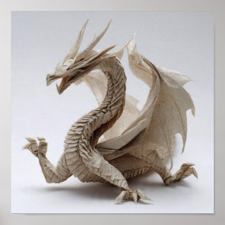 Complex Folded Origami Dragon Fine Art ポスター