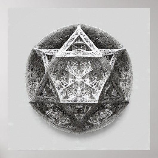 Complex Geometric Line Art: Icosahedron Infinity ポスター (正面)