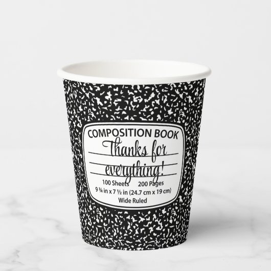 Composition Notebook Party Cups – Disposable Cups 紙コップ (正面)
