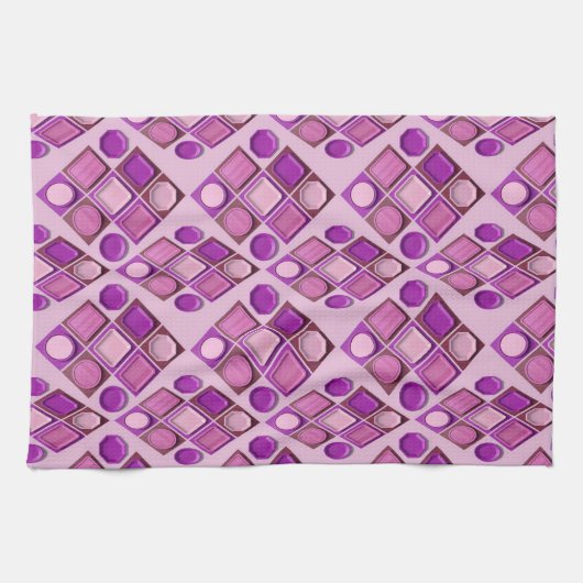 Composition of geometric trays in purple and pink キッチンタオル (横)