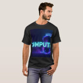 COMPUTE - サイバーパンク サーバーデザイン ネオンブルー 未来技術 Tシャツ (正面フル)