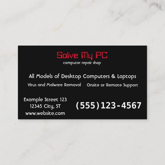 ComputerによってRepair Companyはメッセージが現れます 名刺 (裏面)