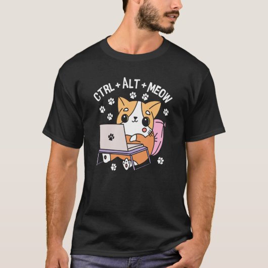 Computer Cat Programmerハッカー子猫 Tシャツ (正面)