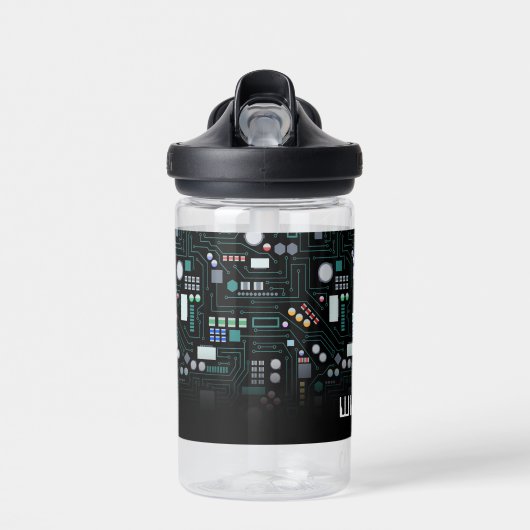 Computer Circuit Board Kids Custom Name School ウォーターボトル (正面)