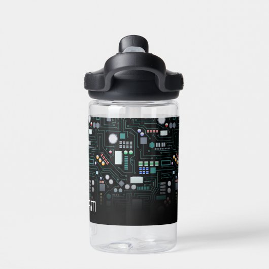 Computer Circuit Board Kids Custom Name School ウォーターボトル (背面)