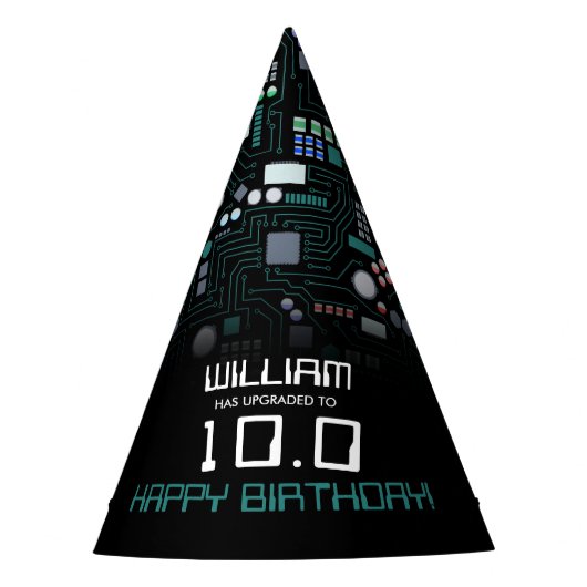 Computer Circuit Board Kids Robotic Birthday Party パーティーハット (正面)