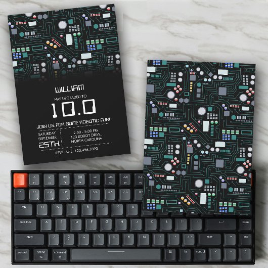 Computer Circuit Board Kids Robotic Birthday Party 招待状