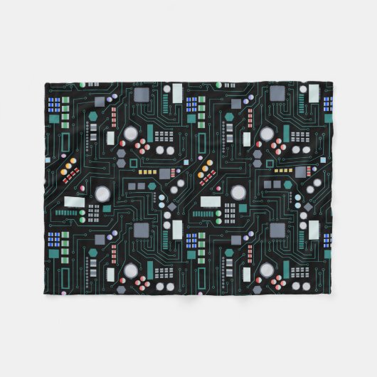 Computer Circuit Board Pattern  フリースブランケット (正面(横))