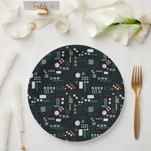 Computer Circuit Board Pattern  ペーパープレート (ウェディング)