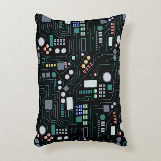 Computer Circuit Board Pattern Office Decor アクセントクッション (正面(垂直))