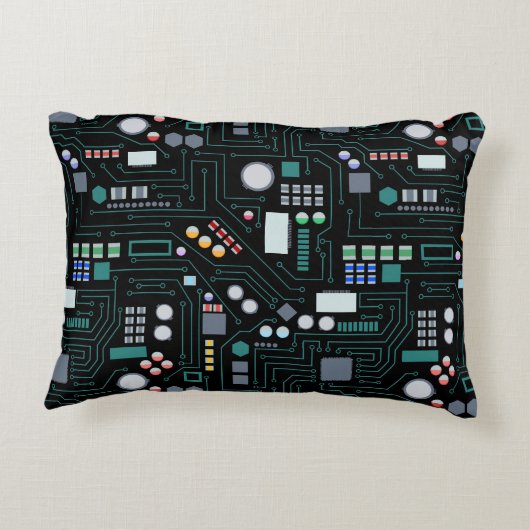 Computer Circuit Board Pattern Office Decor アクセントクッション (裏面)