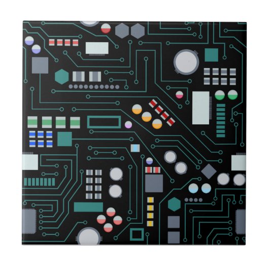Computer Circuit Board Pattern Office Decor タイル (正面)
