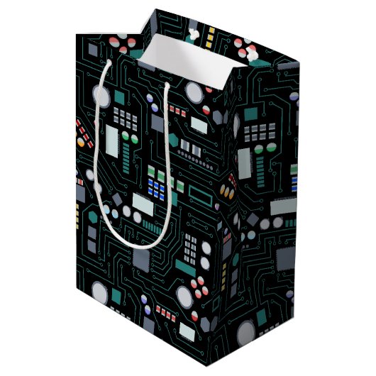 Computer Circuit Board Pattern Office Decor ミディアムペーパーバッグ (裏面アングル)