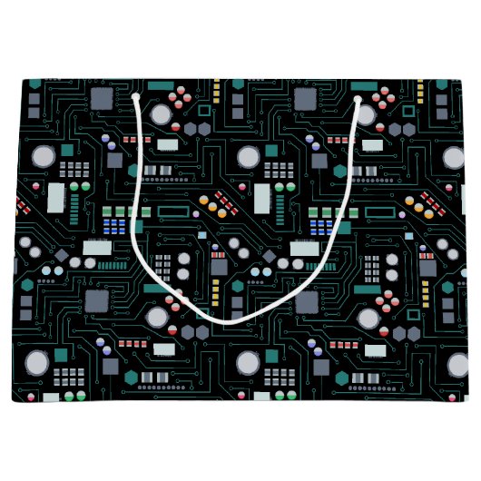 Computer Circuit Board Pattern Office Decor ラージペーパーバッグ (正面)