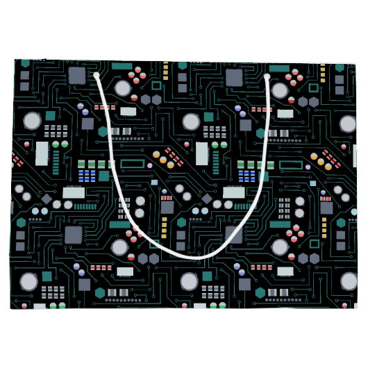 Computer Circuit Board Pattern Office Decor ラージペーパーバッグ (裏面)