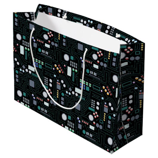 Computer Circuit Board Pattern Office Decor ラージペーパーバッグ (裏面アングル)