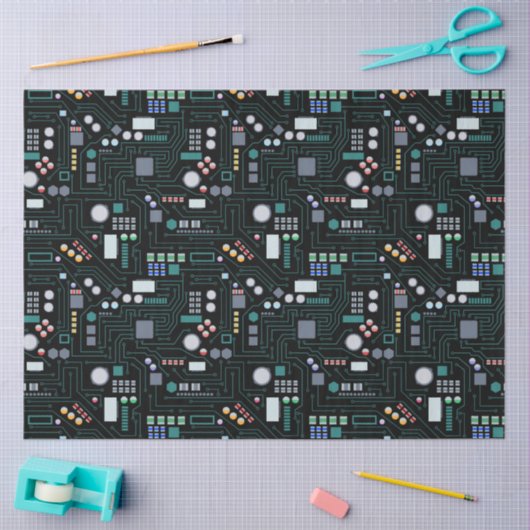 Computer Circuit Board Pattern Office Decor 薄葉紙 (クラフト)