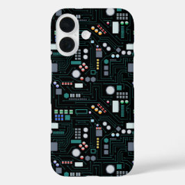 Computer Circuit Board Pattern Office Decor iPhone 16ケース