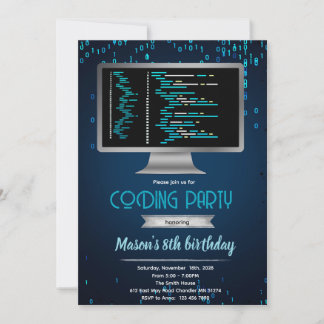 Computer coding birthday party invitation 招待状