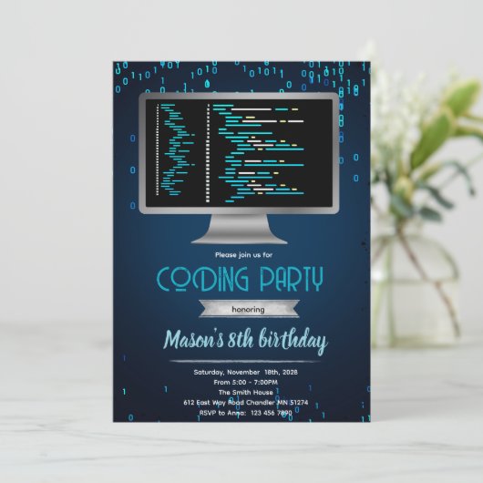 Computer coding birthday party invitation 招待状 (スタンド正面)