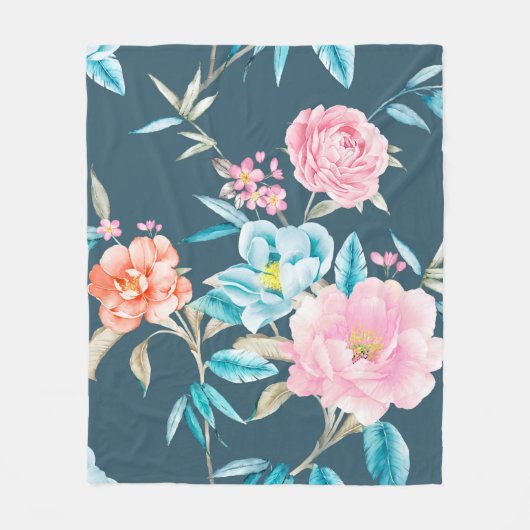 Computer drawn beautiful flowers illustrationflowe フリースブランケット (正面)