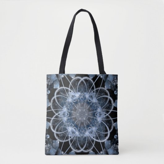 Computer fractal illustration of gray blue winter トートバッグ (正面)