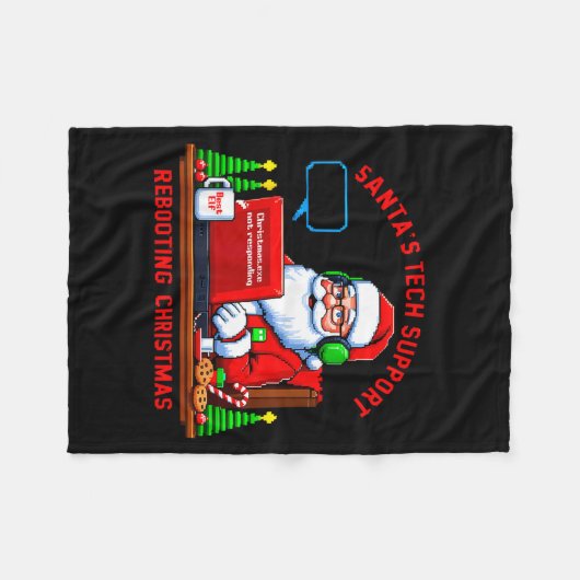 Computer Meme Funny Santa's Tech Suprt Rebooting C フリースブランケット (正面(横))