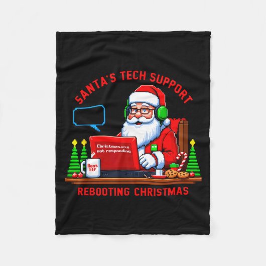 Computer Meme Funny Santa's Tech Suprt Rebooting C フリースブランケット (正面)