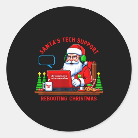 Computer Meme Funny Santa's Tech Suprt Rebooting C ラウンドシール (正面)