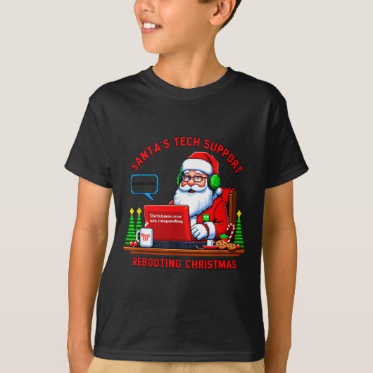 Computer Meme Funny Santa's Tech Suprt Rebooting C Tシャツ (正面)