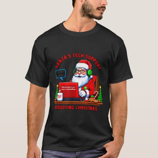 Computer Meme Funny Santa's Tech Suprt Rebooting C Tシャツ (正面)