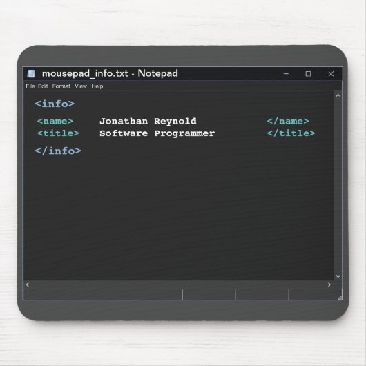 Computer Programmer Notepad Coder Format Dark Mode マウスパッド (正面)