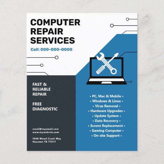 Computer Repair Services Blue  チラシ (正面)