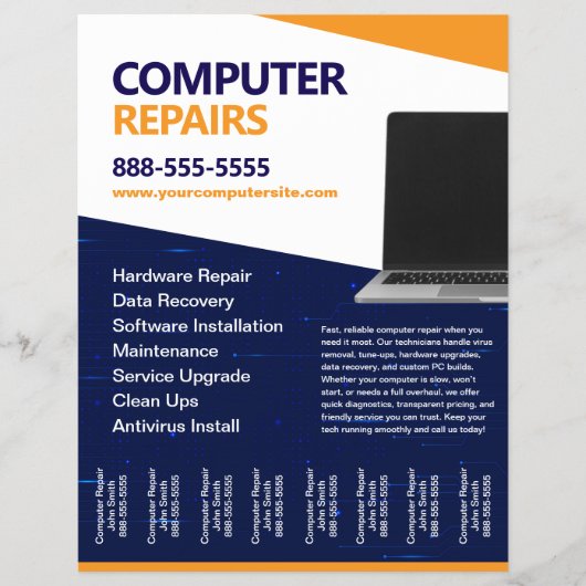 Computer Repairs with Tear Offs Flyer Template チラシ (正面)