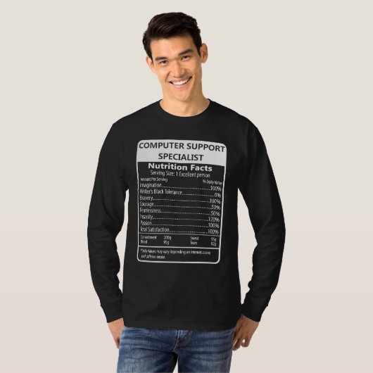 Computer Support Specialist Nutrition Facts Tシャツ (正面フル)