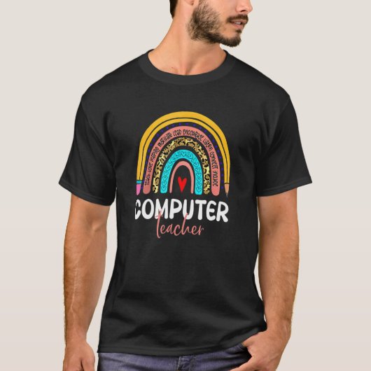Computer Teacher Leopard Rainbow Back To School Co Tシャツ (正面)
