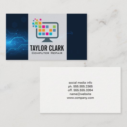 Computer Techデジタルロゴ | 電子機器 名刺 (正面/裏面)