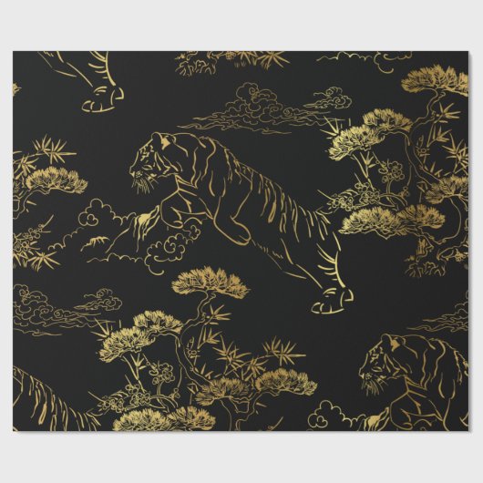 con tigre estilo japonés ラッピングペーパー (フラット)