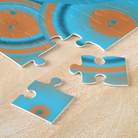 Concentric Circle Gradient Orange Rust Turquoise ジグソーパズル (側面)