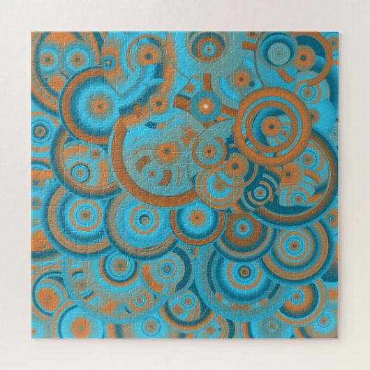 Concentric Circle Gradient Orange Rust Turquoise ジグソーパズル (横)