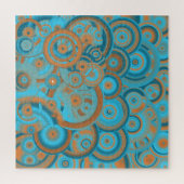 Concentric Circle Gradient Orange Rust Turquoise ジグソーパズル (縦)