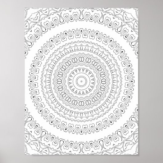 Concentric Heart Waves Coloring Page Pattern Art ポスター (正面)