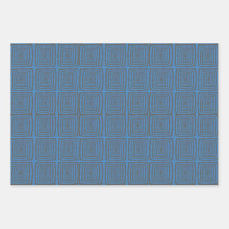 Concentric Wavy Squares on a mottled blue paintbox ラッピングペーパーシート