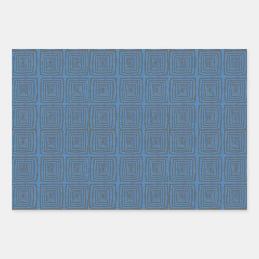 Concentric Wavy Squares on a mottled blue paintbox ラッピングペーパーシート (正面)