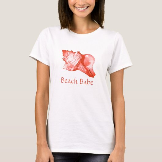 Conchシェルスケッチ – サンゴ、シェルピンクと白 tシャツ (正面)