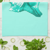 Conchシェルスケッチ – ターコイズ、白、アクア キッチンタオル (折り畳み)