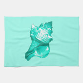 Conchシェルスケッチ – ターコイズ、白、アクア キッチンタオル (横)