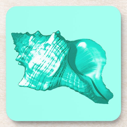 Conchシェルスケッチ – ターコイズ、白、アクア コースター (正面)